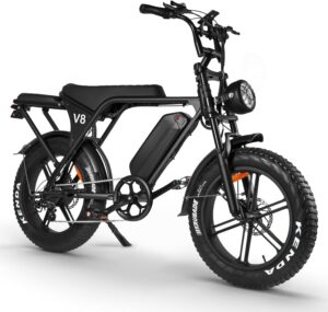 Hipatoo V8 Electric Bike for Adults, Electric Mountain Bike with 750W Brushless Motor, 48V 15Ah Removable Larger Battery Up to 31MPH 20'' Fat Tire E Bike Shi-Mano 7-Speed